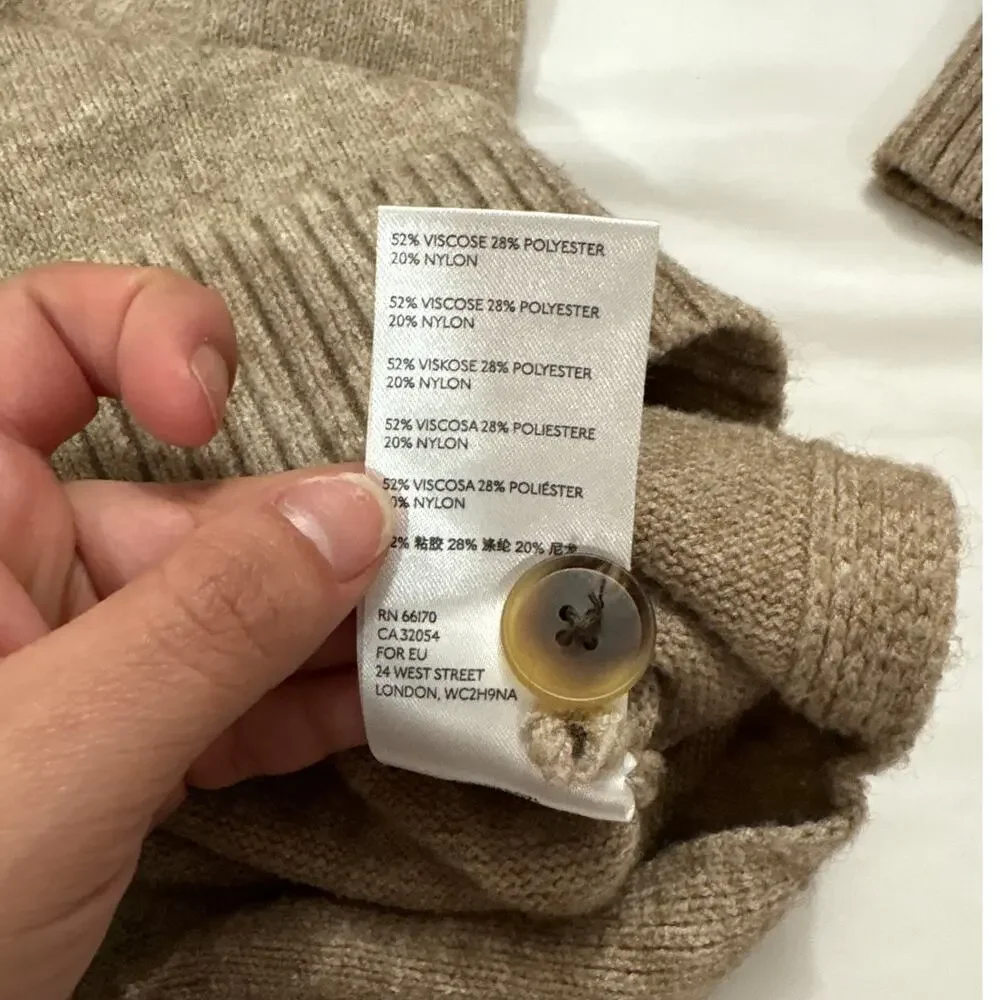 Anthropologie Women’s Small Serena V-neck Pullover Sweater Tan Knit Button Cozy